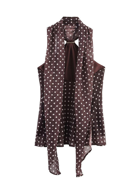 Gabrielle Top With Attached Scarf In Brown
