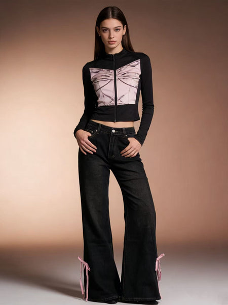 Una Bow Slit High Rise Bootcut Jeans