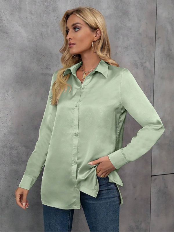 Rador Luxury Satin Shirts In Pista Green
