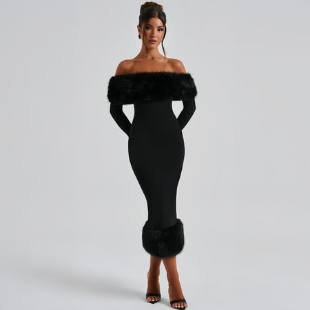 Renata Fur Off Shoulder Dress