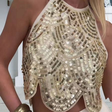 Camille Halterneck Sequin Top