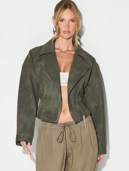 Locke Zip Up Belted Biker Jacket