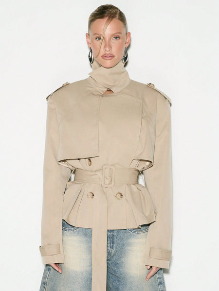 Jett Double Breasted Short Trench Coat With Belt