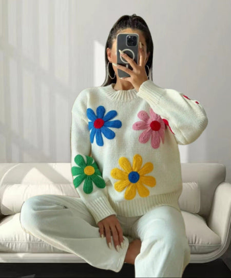 Halle Embroidered Floral Woolen Sweater
