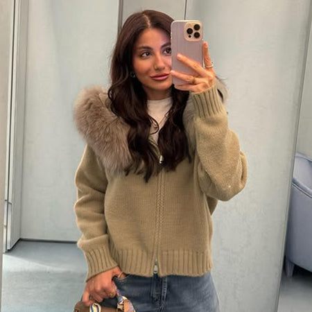 Zeta Fur Woolen Jacket In Brown