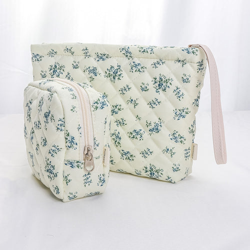 Florie 2 Pcs Quilted Floral Makeup Pouch