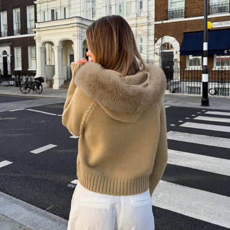 Zeta Fur Woolen Jacket In Brown