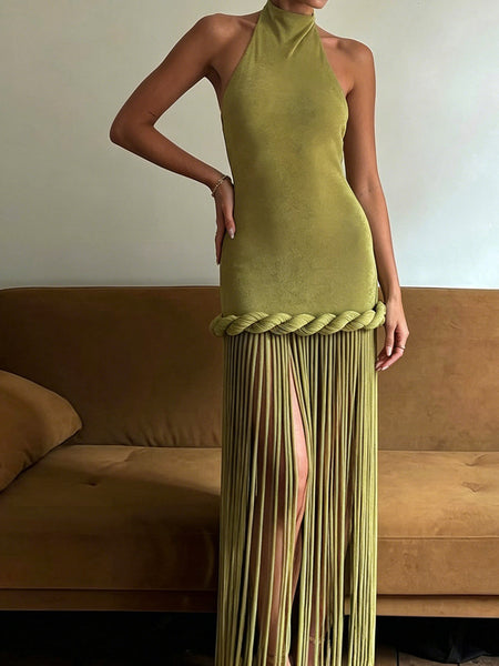 Tanya Halterneck Fringe Maxi Dress