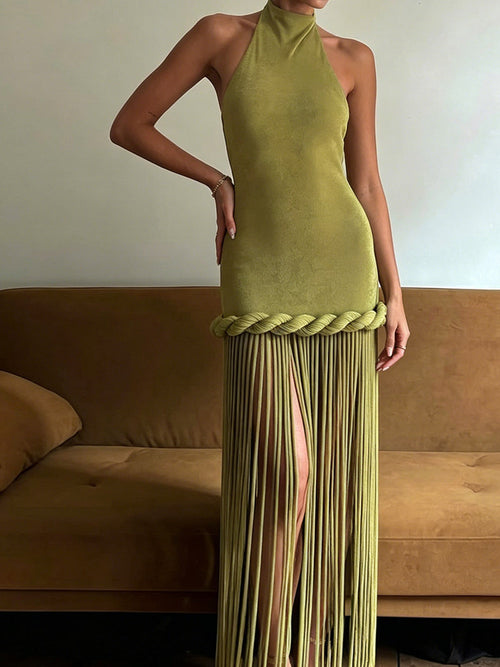 Tanya Halterneck Fringe Maxi Dress
