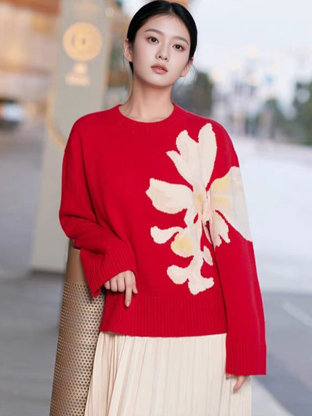 Scarlet Floral Woolen Sweater