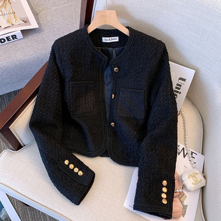 Betty Statement Tweed Jacket in Navy Blue