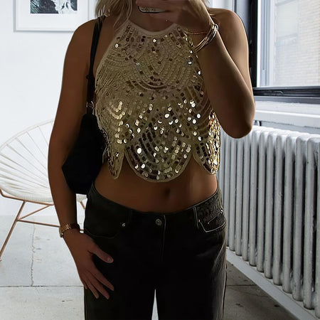 Camille Halterneck Sequin Top