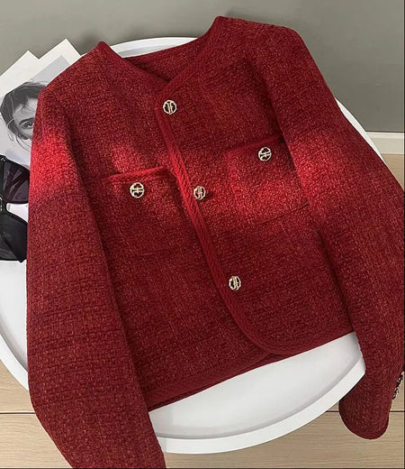Darya Statement Tweed Jacket in Maroon