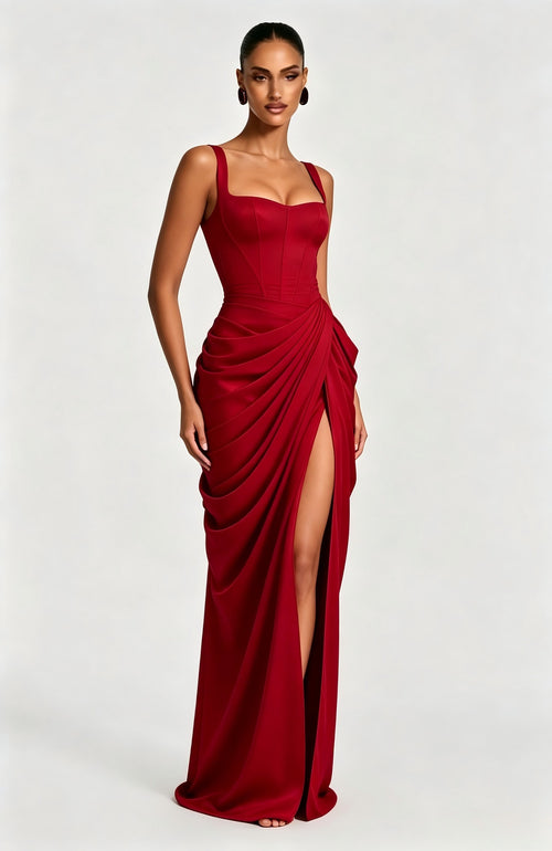 Ilana Corset Gathered Slit Maxi Dress