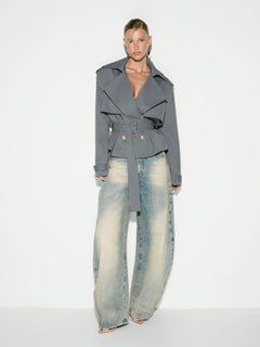 Jett Double Breasted Short Trench Coat With Belt