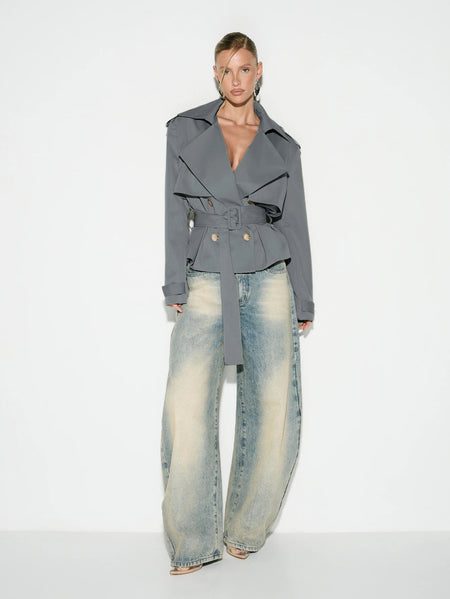 Jett Double Breasted Short Trench Coat With Belt