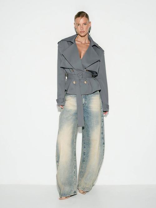 Jett Double Breasted Short Trench Coat With Belt