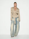Jett Double Breasted Short Trench Coat With Belt - Beige / XS
