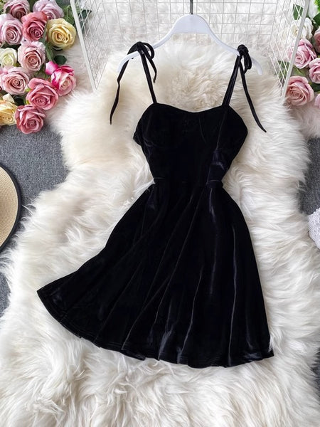 Velour Skater Dresses In Black