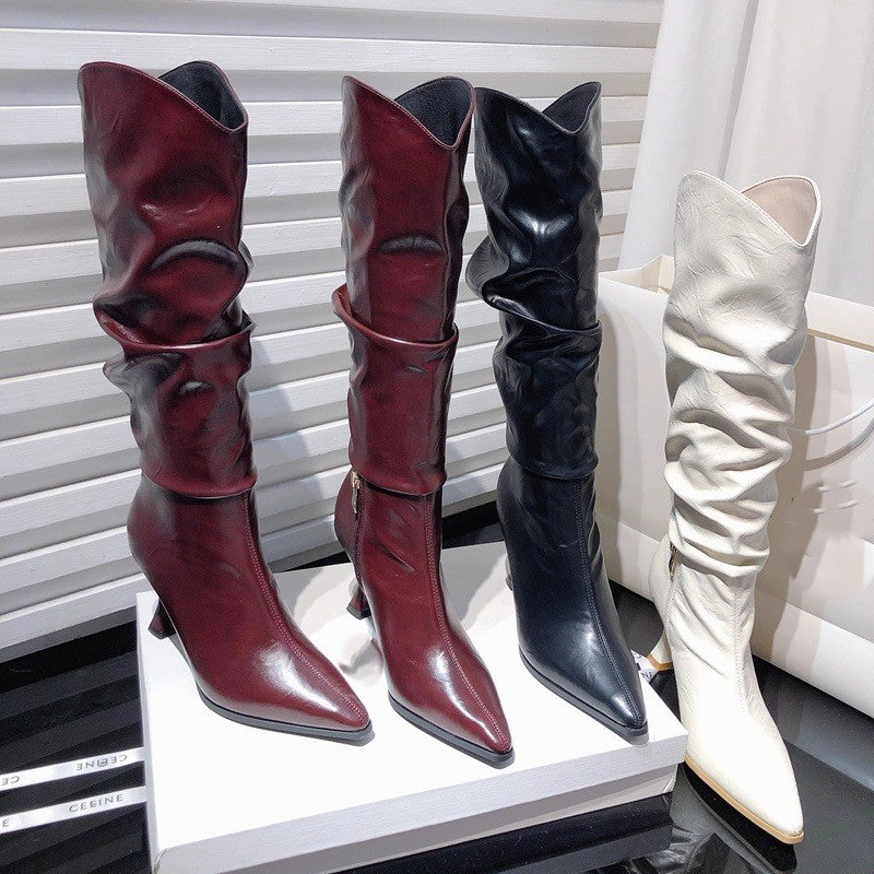 Miela Knee High Pointed Leather Boots