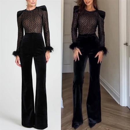 Adelie Fur Velvet Jumpsuit