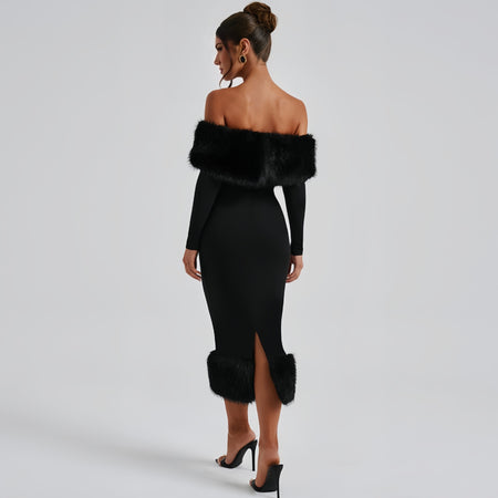 Renata Fur Off Shoulder Dress