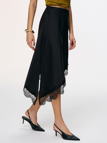 Linn Satin Lace Asymmetric Midi Skirt