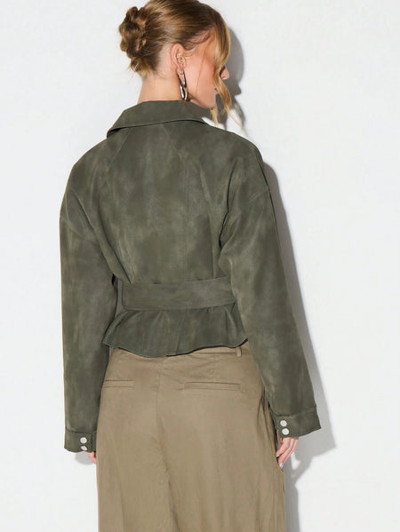 Locke Zip Up Belted Biker Jacket