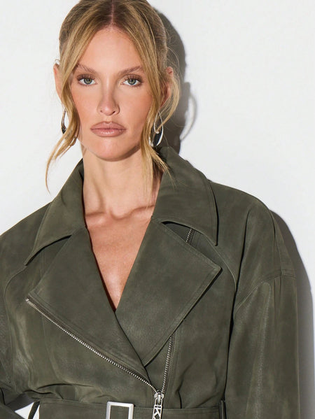 Locke Zip Up Belted Biker Jacket