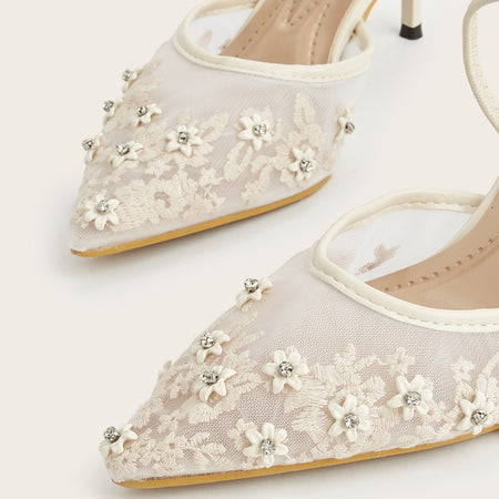 Ollay Pointed Embroidered Beads Heels