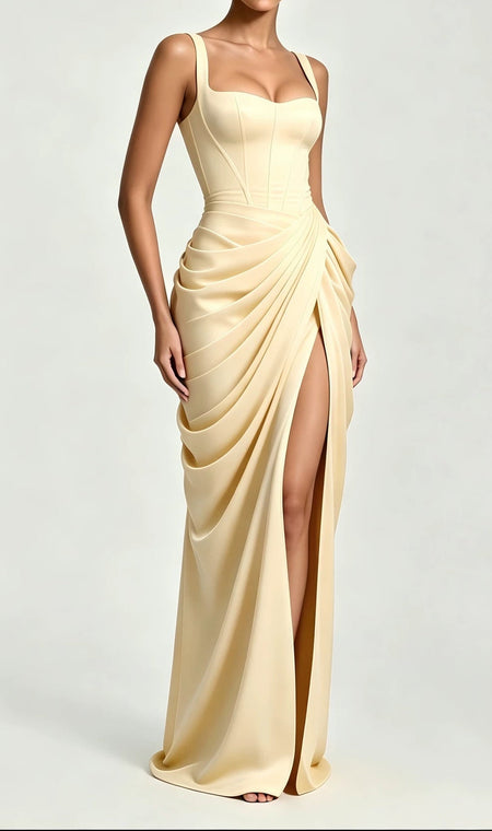Ilana Corset Gathered Slit Maxi Dress
