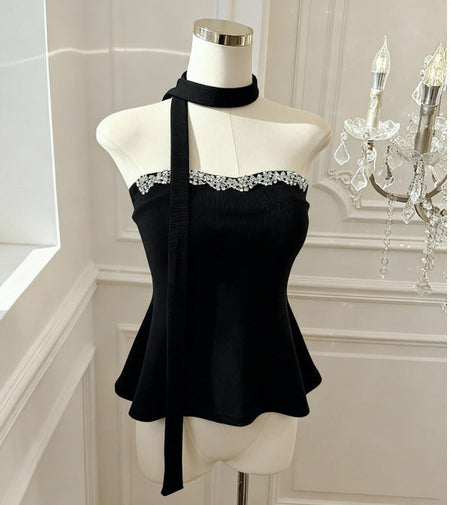 Hazel Embellished Padded Top With Scarf