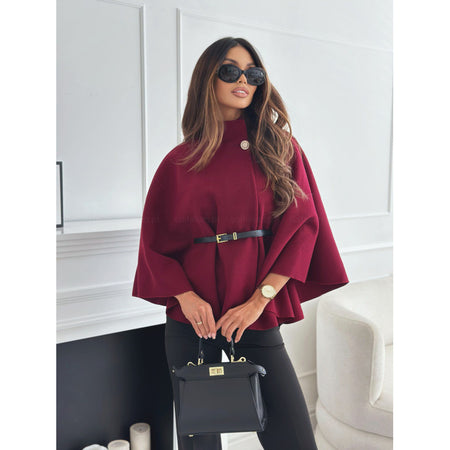 Donatella Winter Cape With Belt In Maroon