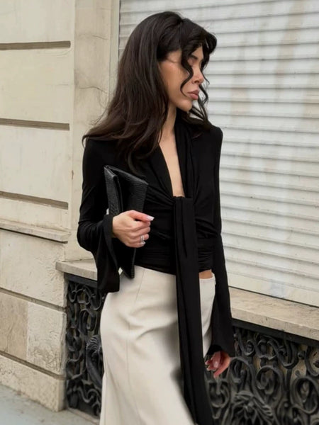 Flossie Front Tie Flared Sleeve Top