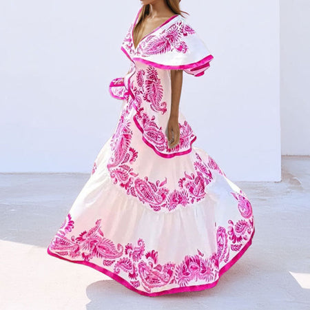 Satina Printed Ruffle Holiday Dress