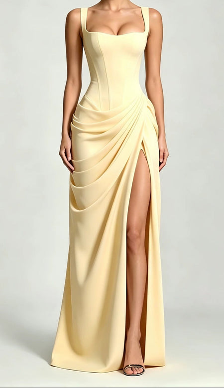 Ilana Corset Gathered Slit Maxi Dress