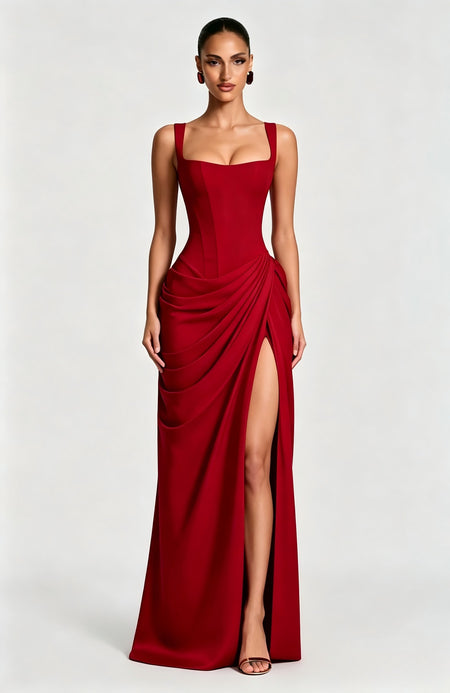 Ilana Corset Gathered Slit Maxi Dress