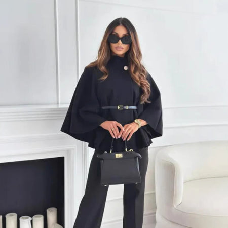 Donatella Winter Cape With Belt In Black