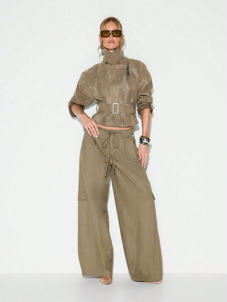 Locke Zip Up Belted Biker Jacket