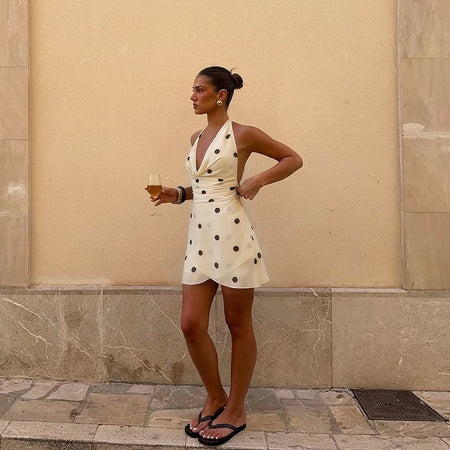 Agathe Cowl Overlap Polka Mini Dress