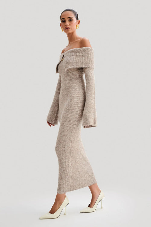 Oliana Off Shoulder Woolen Dress