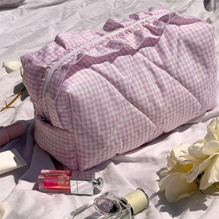 Petalie Gingham Frill Makeup Pouch