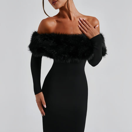 Renata Fur Off Shoulder Dress