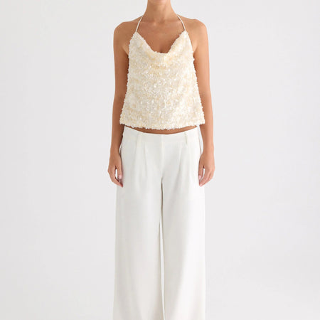 Vee Sequin Cowl Top
