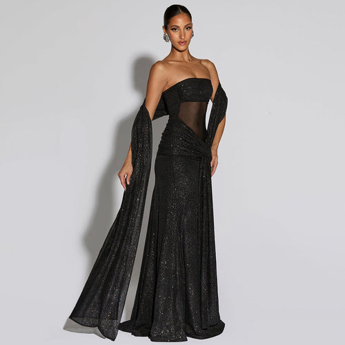 Ciana Shimmer Maxi Dress With Scraf