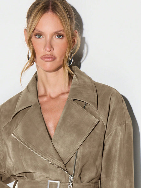 Locke Zip Up Belted Biker Jacket