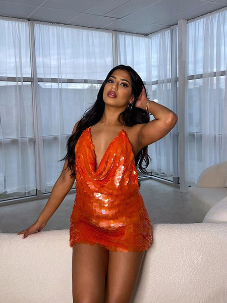 Edith Backless Sequin Mini Dress