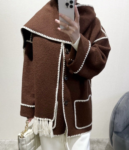 Cora Oversized Woolen Jacket with Scarf