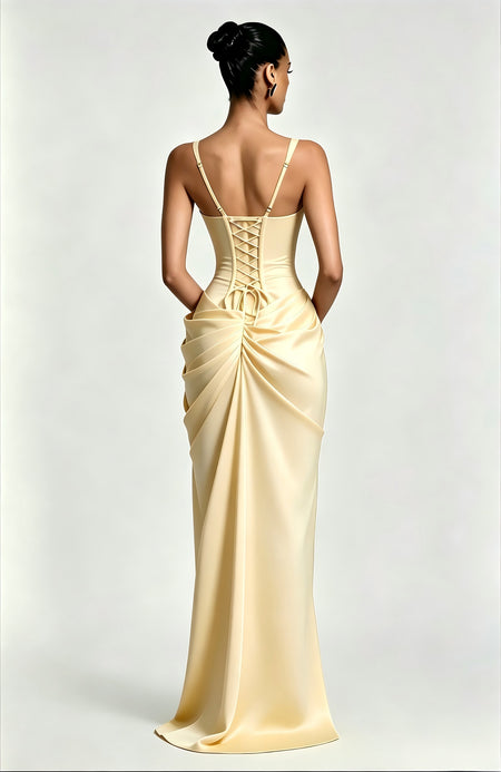Ilana Corset Gathered Slit Maxi Dress