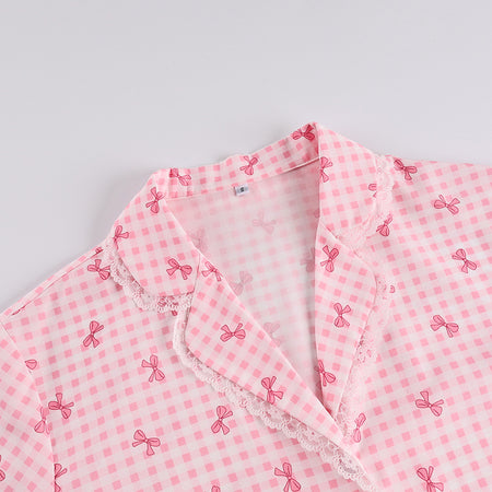 Calista 3Pcs Lace Bow Gingham Nightsuit Short Set
